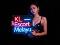 Woman holding a neon sign that says "KL Escort Melayu